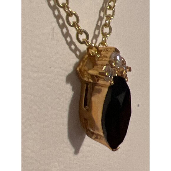 Vintage Swarovski Gold Tone Pendant Necklace Clear Black Crystals 18" Estate - Picture 3 of 4